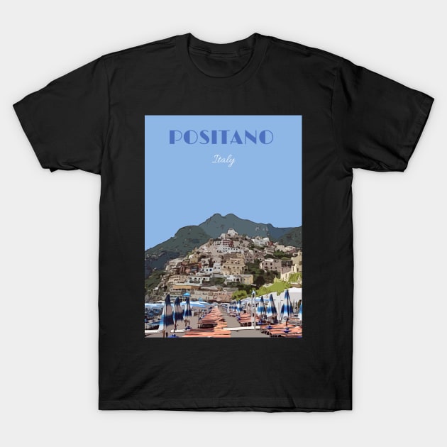 Positano Travel Poster T-Shirt by simplythewest